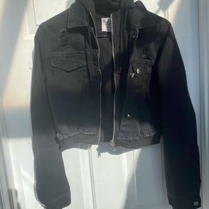 Faded black crop top jean jacket